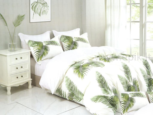 Satino medvilnės patalynės komplektas "White & Green"